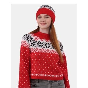 Red and White Snowflake Sweater And‎ Beanie